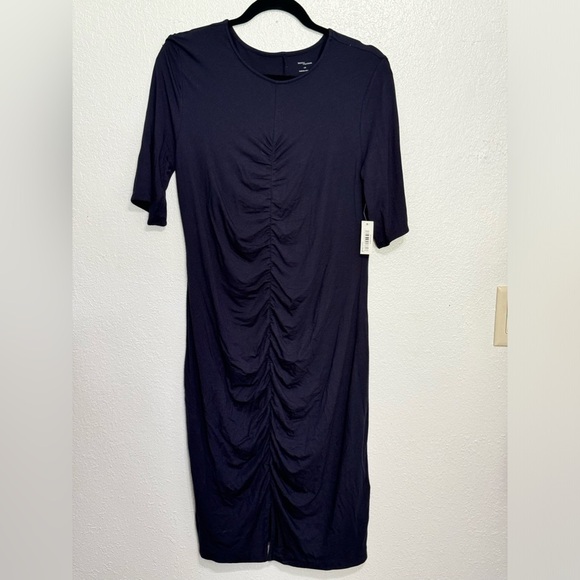 Daily Ritual Jersey Ruched Front Half-Sleeve Dress in Navy Blue Size Large - Picture 6 of 14